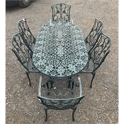 Painted aluminium oval garden table, and six chairs - THIS LOT IS TO BE COLLECTED BY APPOINTMENT FROM DUGGLEBY STORAGE, GREAT HILL, EASTFIELD, SCARBOROUGH, YO11 3TX