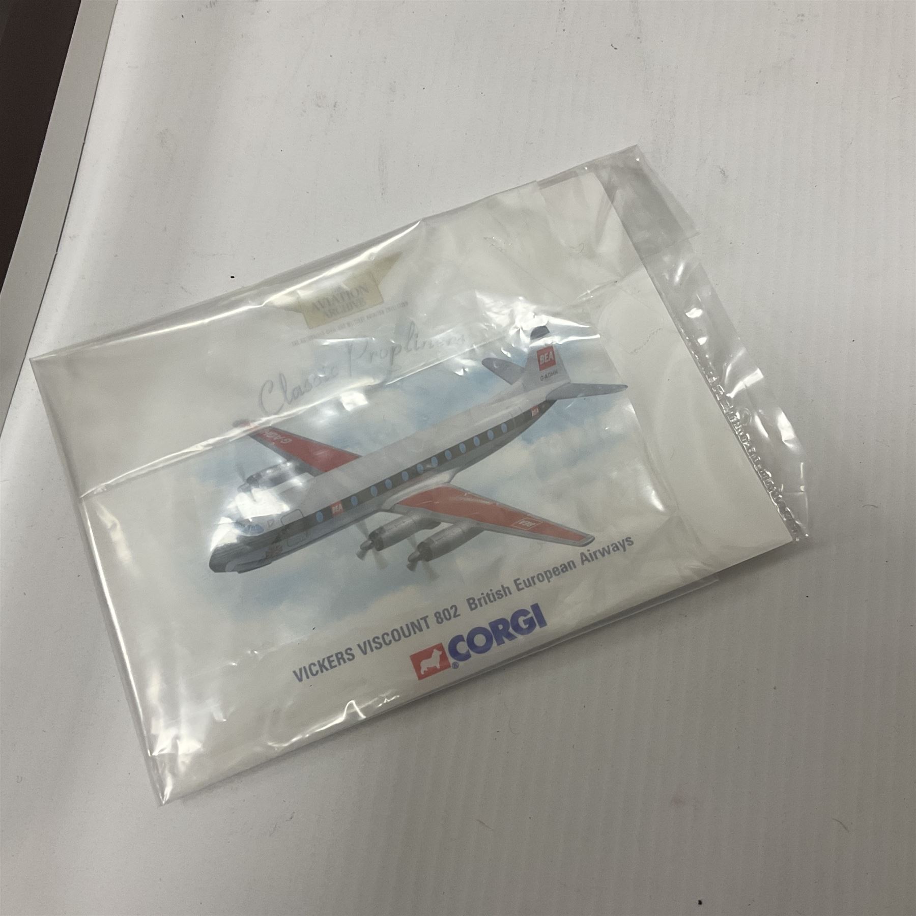 Corgi - Aviation Archive, eleven ‘Classic Propliners’ 1:144 scale models comprising Vickers Viscount models; 47601 700 Series British European Airways; 47602 Parcelforce; 47603 Continental Airlines; 47604 800 Series Lufthansa; 47605 700 Series British Eagle no.391/2900; 47606 806 Virgin Atlantic Airways; 47607 802 British European Airways; 47608 806 British Airways no.985/3000; 47609 836 British Midland Airways no.1530/2500; AA30501 800 Aer Lingus no.651/2100; AA30503 800 British Air Ferries no. 1131/2100; all boxed (11) 