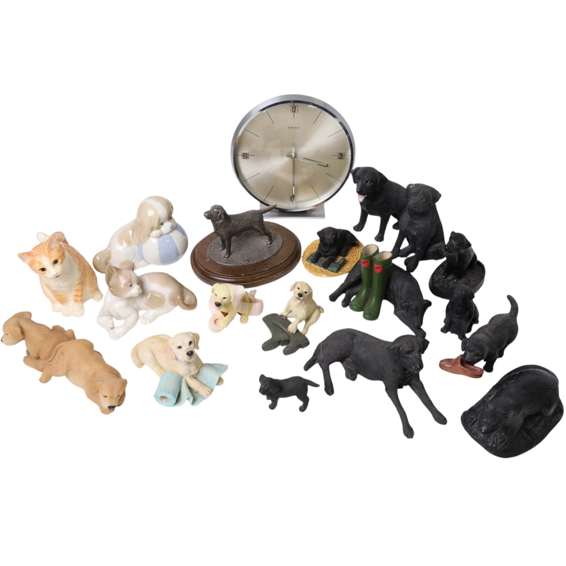 Kienzle automatic clock, together with Game Wood Studios Labrador, and other animal figures 