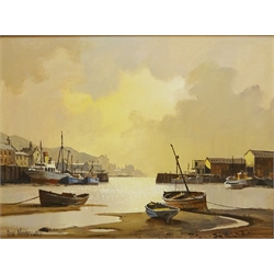  Moored Fishing Boats in Harbour, oil on canvas signed by Don Micklethwaite (British 1936-) 29.5cm x 39.5cm  