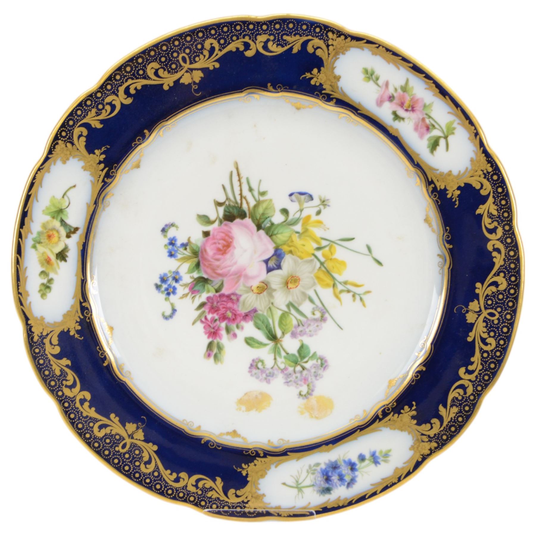 19th century and later cabinet plates, including Royal Worcester, Royal Crown Derby and Coalport examples, all painted with birds and flowers, largest D26cm