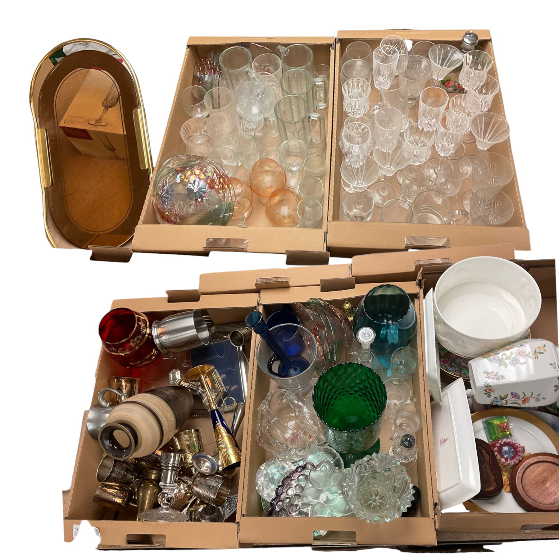 Large collection of glassware and ceramics, including Aynsley, Crista; D'Arques etc in five boxes 
