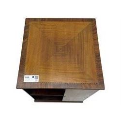 Edwardian inlaid mahogany revolving bookcase, square top, two tier open book compartments, on a cruciform base with splayed feet 