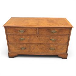 Traditional design walnut inlaid chest, with figured top with circular inlay and crossband...