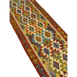 Chobi kilim multi-coloured geometric design runner