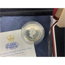 Queen Elizabeth II 'Millennium of Tynwald' silver proof coin set cased with certificate, Isle of Man 1981 'The Wedding of HRH The Prince of Wales and The Lady Diana Spencer' silver proof crown coin cased with certificate, Bailiwick of Guernsey 1997 silver proof one pound coin with certificate etc
