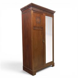 Quality Edwardian mahogany double wardrobe, featuring bevelled mirrored and panelled door ...