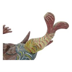 Carved folk art mask, modelled as a merman, hand painted, H50cm 