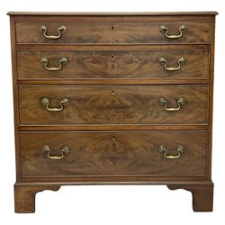 20th century Georgian design mahogany chest, moulded rectangular top over four long graduating cock-beaded drawers, on bracket feet