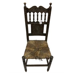 Early oak barley twist chair and a carved chair