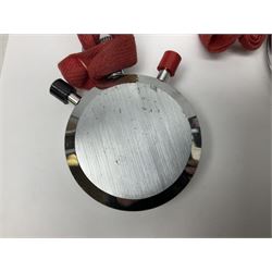 Nero Lemania - Royal Air Force type military stopwatch, outer black register for 60 seconds with 1/5th seconds divisions, inner red register to 100 with 1/10 divisions, subsidiary dial recording to 30 minutes, signed and marked with Broad Arrow, case back engraved '0552/521-3169' Broad Arrow '152/70'; together with a Balmaster Antichoc 1/10 4 Rubis stopwatch (2)