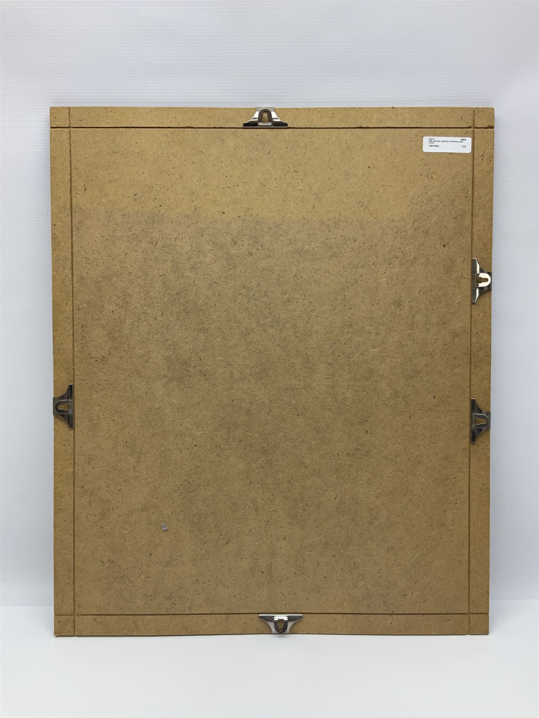 Wills Gold Flake Cigarettes advertising board, framed depicting a lady at the tennis, advert H51cm, L38cm