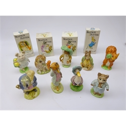  Nine Beswick Beatrix Potter figures: Foxy Whiskered Gentleman (oval gold backstamp), Squirrel Nutkin, Old Mr Brown, Samuel Whiskers, Tommy Brock and four others, four with boxes (9)  