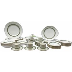 Royal Doulton dinner and tea wares, decorated in the Rondelay pattern, comprising of tureen with lid, cake plate, twelve dinner plates, nineteen dessert plates, six coffee cans, seven small saucers, three large saucers, five soup bowls and two dessert bowls. (56). 