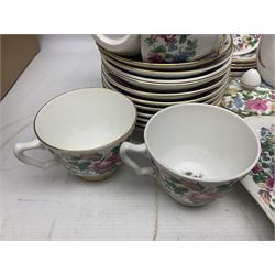 Crown Staffordshire Thousand Flowers pattern part tea service, to include teapot, two open sucriers, eighteen cups, fifteen saucers etc (57)