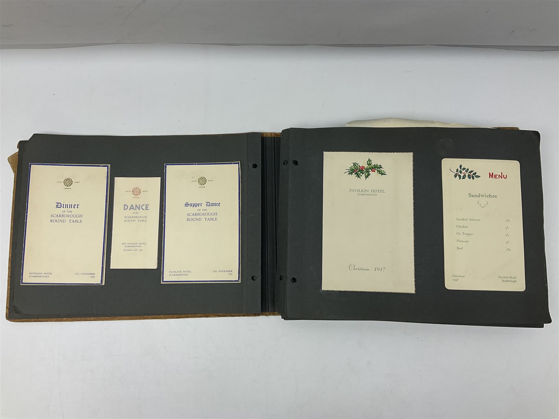 Local history - menus from the Pavilion Hotel, Scarborough, housed in two albums, 1930s and later 