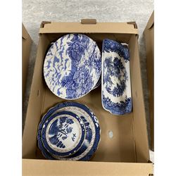 Collection of Japanese Kutani Eggshell tea service components, together with a large collection of blue and white ceramics including Heineken Delft Blue hand-painted tankard, Royal Goedewaagen Blue Delft decanter bottle and Elesva Holland jar
