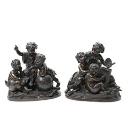 After Louis Valentine Elias Robert (French 1821-1874); pair of 19th century allegorical br...
