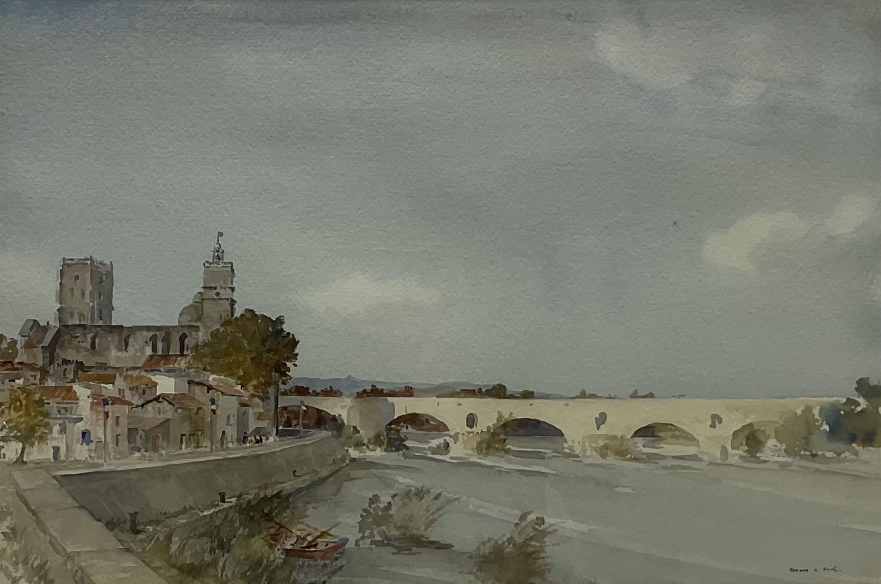 Francis Russell Flint (British 1915-1977): Continental River, watercolour signed 37cm x 55cm