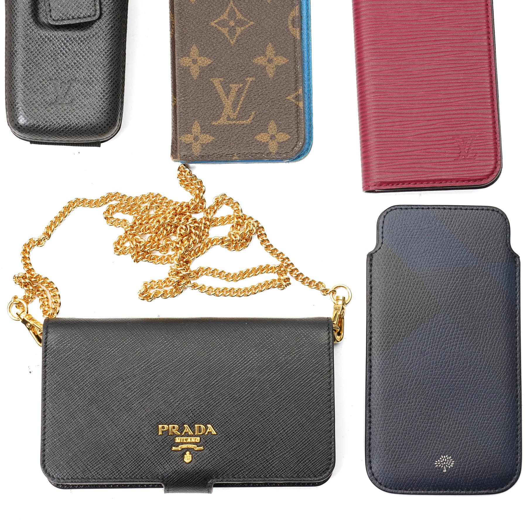 Louis Vuitton, Prada, Mulberry, Saint Laurent and others - collection of designer leather phone cases and pouches, in various colours and designs, together with a Mulberry leather iPad case (12)