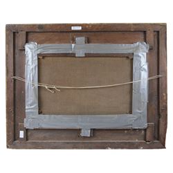 Armstrong (British 19th/20th Century): Two Gun Dogs Waiting, oil on canvas indistinctly signed, in carved gilt frame 39cm x 59cm 