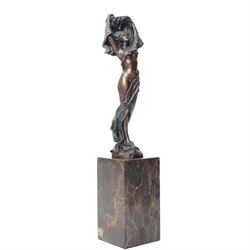 After Angelo Basso - art nouveau style bronze of a dancing lady, on marble base, H36cm