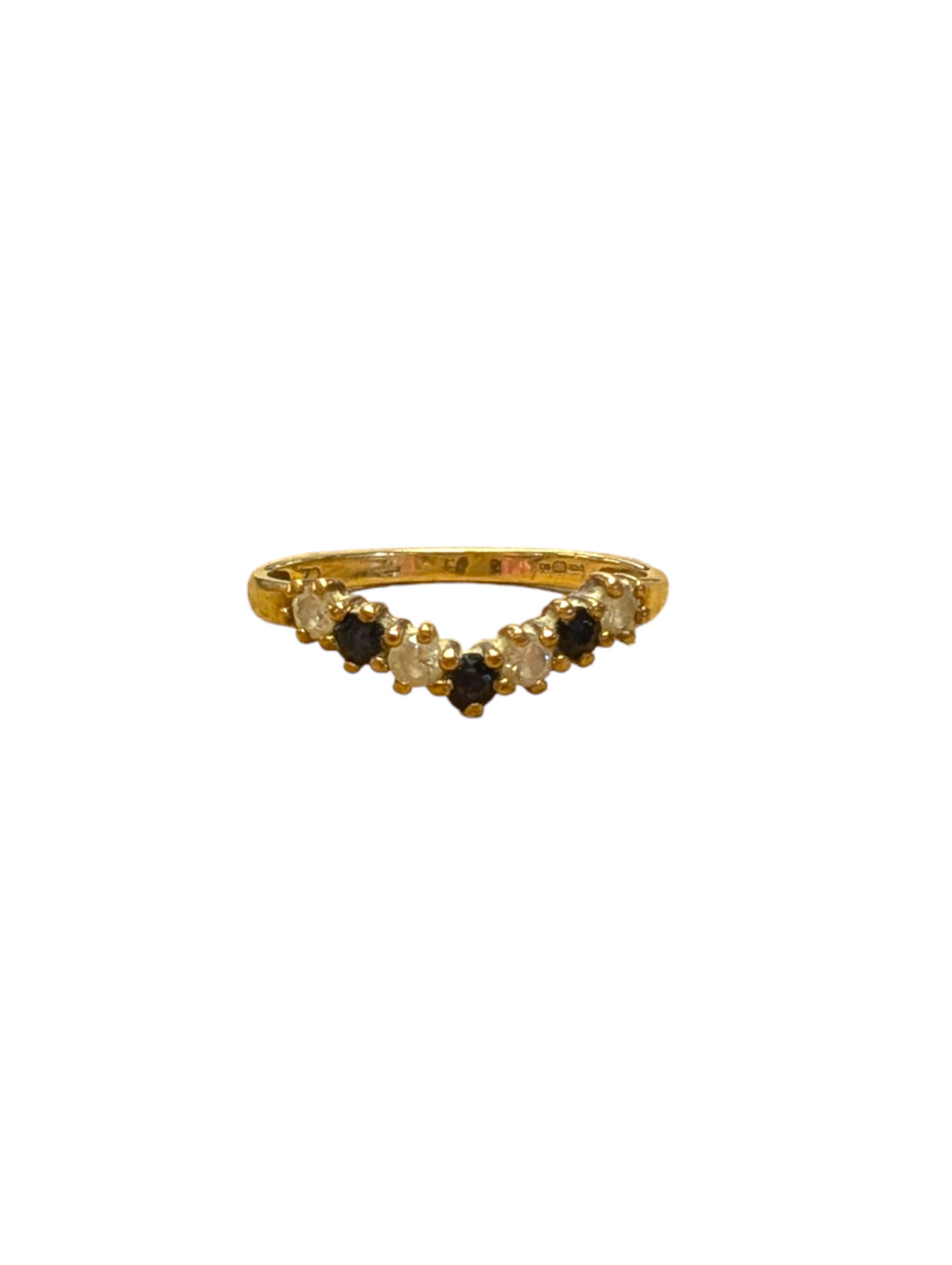 9ct gold cubic zirconia wishbone ring, hallmarked