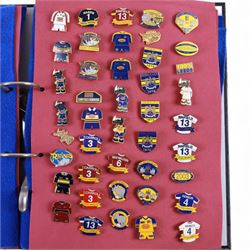 Rugby league enamel badge collection, from clubs including Leeds Rhinos, Lancashire Lynx, Leigh Centurions, London Broncos, Trafford Borough,Toulouse,  Belle Vue Rangers, Carlisle, Nottingham City Outlaws, housed in two folders, (approximately 280)