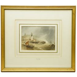 Henry Barlow Carter (British 1804-1868): 'The Entrance to Scarborough Harbour on a Windy Day', watercolour unsigned, attributed and titled on gallery label verso 16cm x 23cm
Provenance: with Walker Galleries, Harrogate, label verso