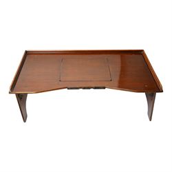 Pine Dolls crib, Pedigree push along rescue dog, warming pan and John Watts mahogany folding tray