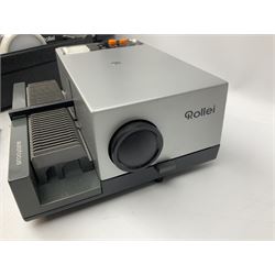 Cased Rollei projector together with a palar projector screen, autofocus slide projector and cenei scoper 360 