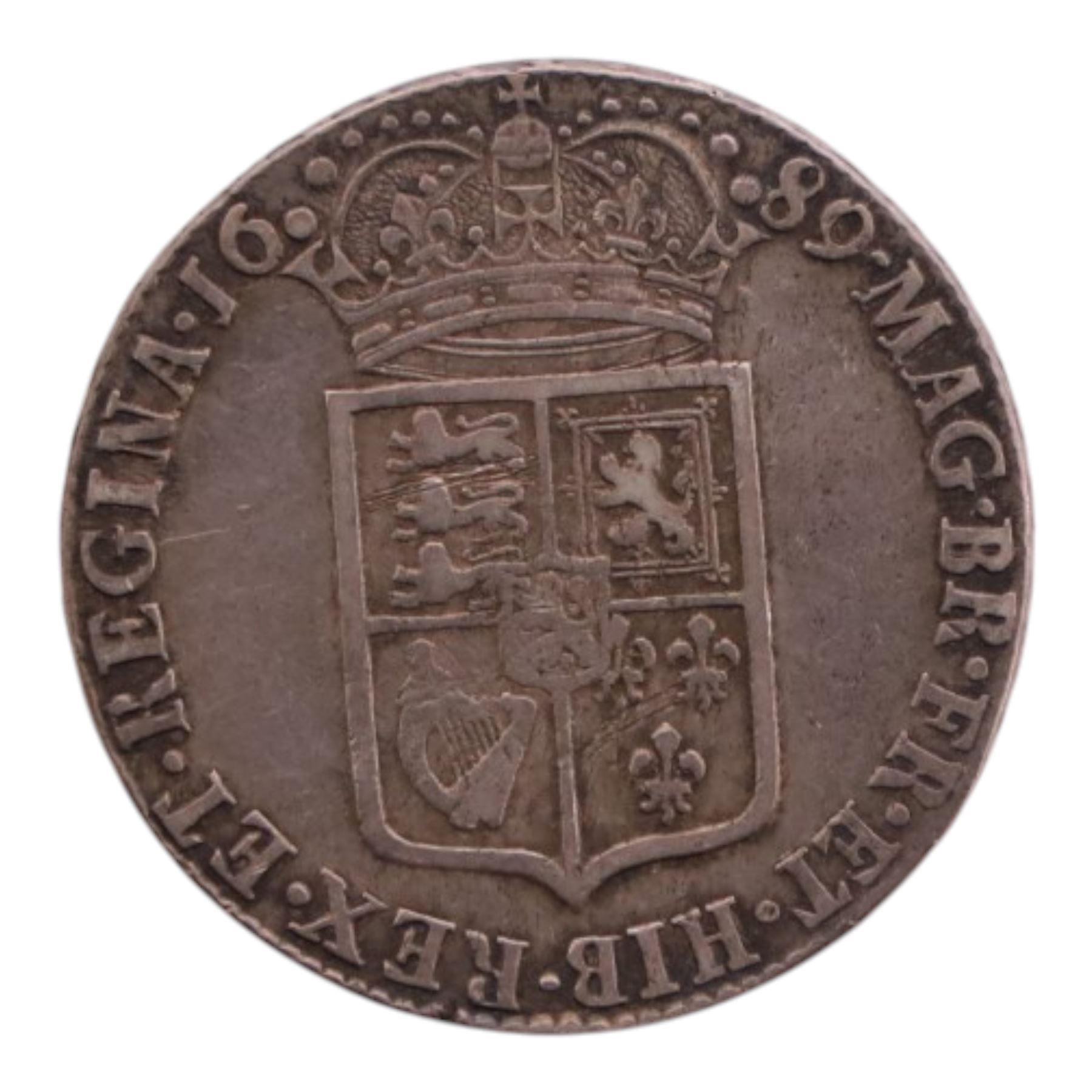 William and Mary 1689 silver half crown coin