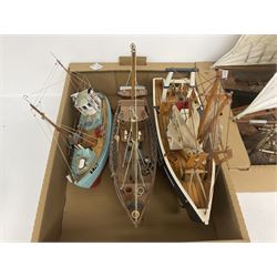 Collection of model ships, ships in bottles and similar, to include trawlers and sailing boats, in four boxes 