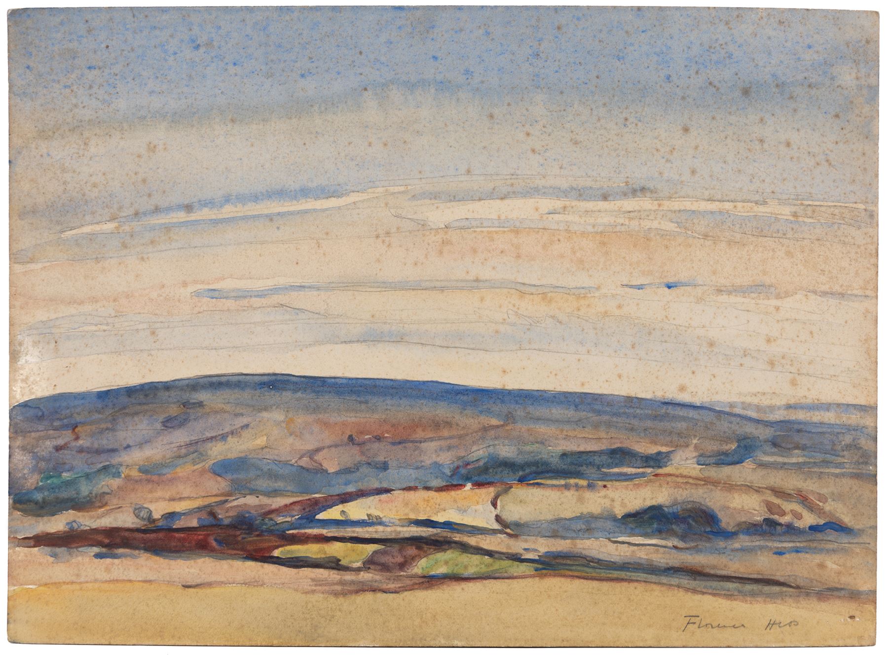 Florence Adelina Hess (Staithes Group 1891-1974): View Across a Moors Landscape, pencil and watercolour signed 27cm x 37cm (unframed) 
Provenance: from the collection of Doris Bilbrough (née Sykes), cook to the Hess household in the 1930s, thence by descent through the family.