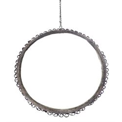 Eastern silver filigree wedding or travel mirror, or circular form with profuse scrolling and foliate filigree work verso, D26cm