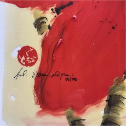 Danielle O'Connor Akiyama (Canadian 1957-): 'Loves Parade', limited edition glazed embellished print on canvas signed and numbered 35/195, 51cm x 51cm