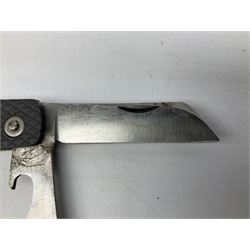 WW2 British army folding jack/clasp knife with blade and can opener marked with broad arrow and date 1944; a similar unmarked British army folding three-blade knife; and another later similar British Army knife marked Wade & Butcher Sheffield England (3)