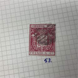 1850s and later mostly Spanish stamps including, imperf examples, some mint stamps, commemorative issues etc, housed in two albums 