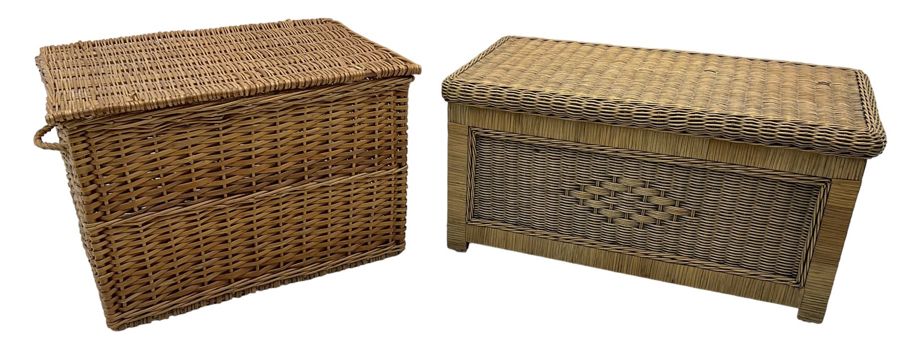 Rectangular wicker basket (L67cm, D51cm, H45cm; and a wicker blanket box (L85cm, D46cm, H43cm)