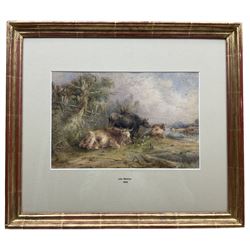 John Watkins (British 19th century): Cattle near the Waterside, watercolour signed and dated 1858, 20cm x 30cm
