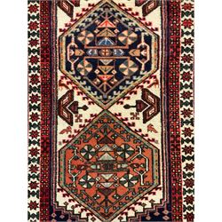 Persian Ardebil runner rug, beige and red ground, diamond centre pattern