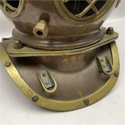 Reproduction deep sea diver's copper and brass helmet, H50cm