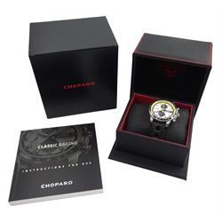 Chopard Grand Prix de Monaco Historique gentleman's stainless steel and titanium automatic chronograph wristwatch, Ref. 8570, on original black leather strap, with fold-over clasp, boxed with original receipt dated 2014 and service receipt dated 2022