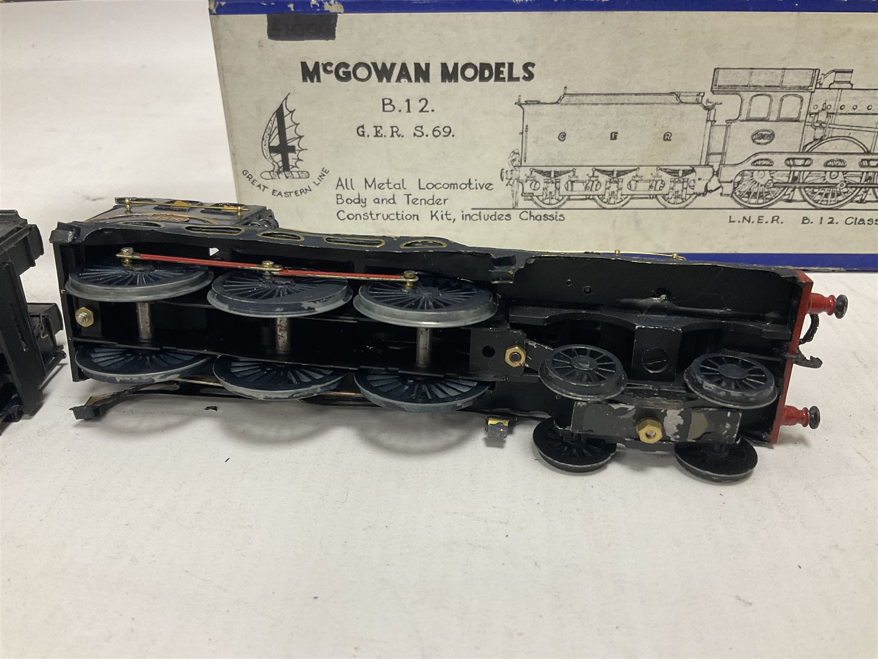 ‘00’ gauge - three kit built steam locomotives comprising GER Class S69/B12 4-6-0 no.1510 finished in GER blue, with McGowan Models box; Aspinall Class 1008 2-4-2T no.50887 finished in BR black, with McGowan Models box; MR/LMS Class 1P 0-4-4T no.1268 finished in LMS black with Craftsman Models box (3) 