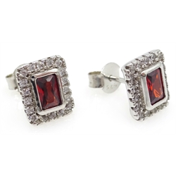  Pair of silver garnet and cubic zirconia ear-rings, stamped 925  