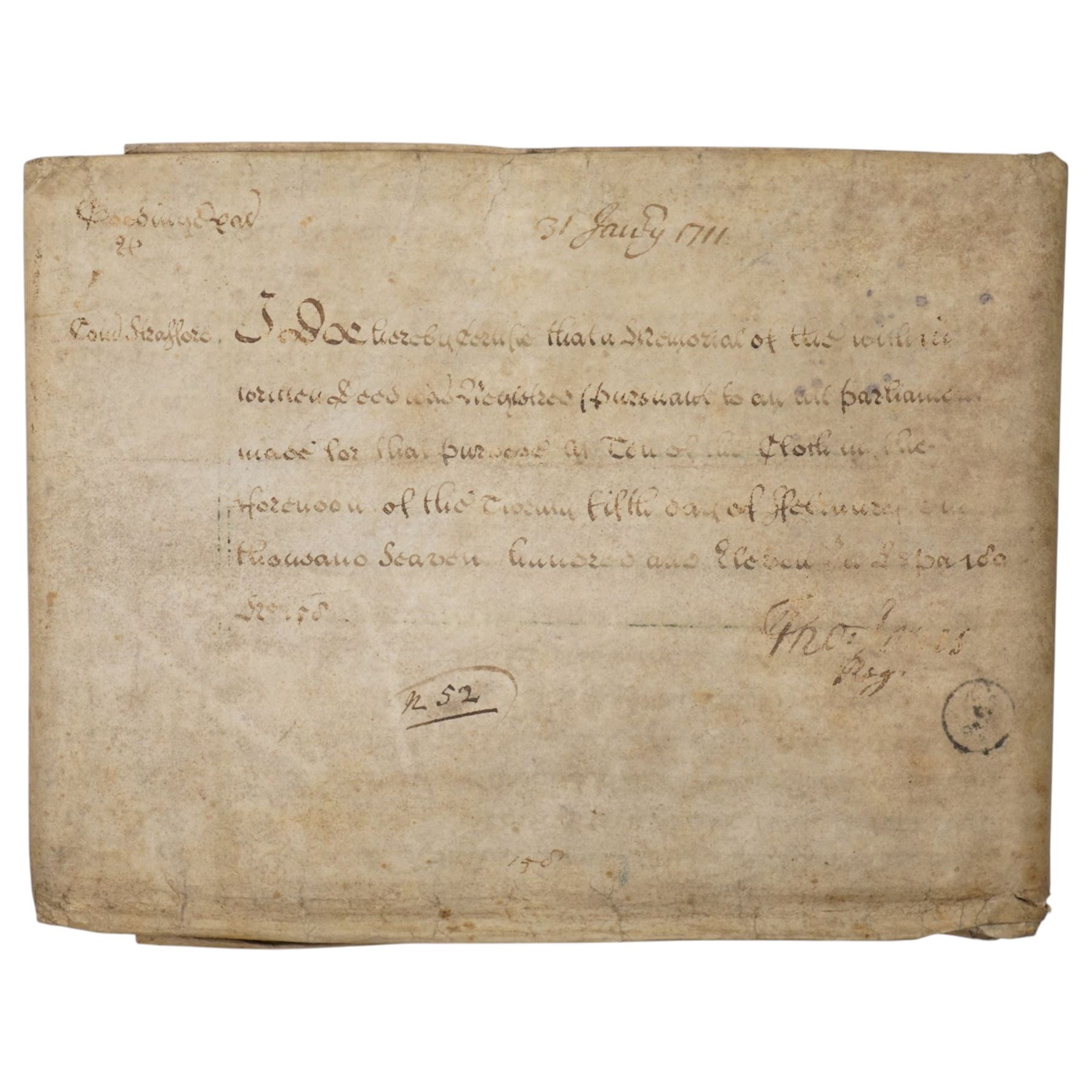 18th century Indenture between Thomas Hyde and Tobias Hodgson of London, framed 37cm x 48cm, 18th century Admission of Rt. Hon. Lady Ann Conolly, the Manor of Isleworth, July 1791, Queen Anne indenture and various others