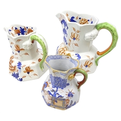  Graduated pair of Victorian 'Hydra' jugs impressed Boyle and a similar small Mason's Patent ironstone jug,with printed marks and painted number, H20cm max (3)  