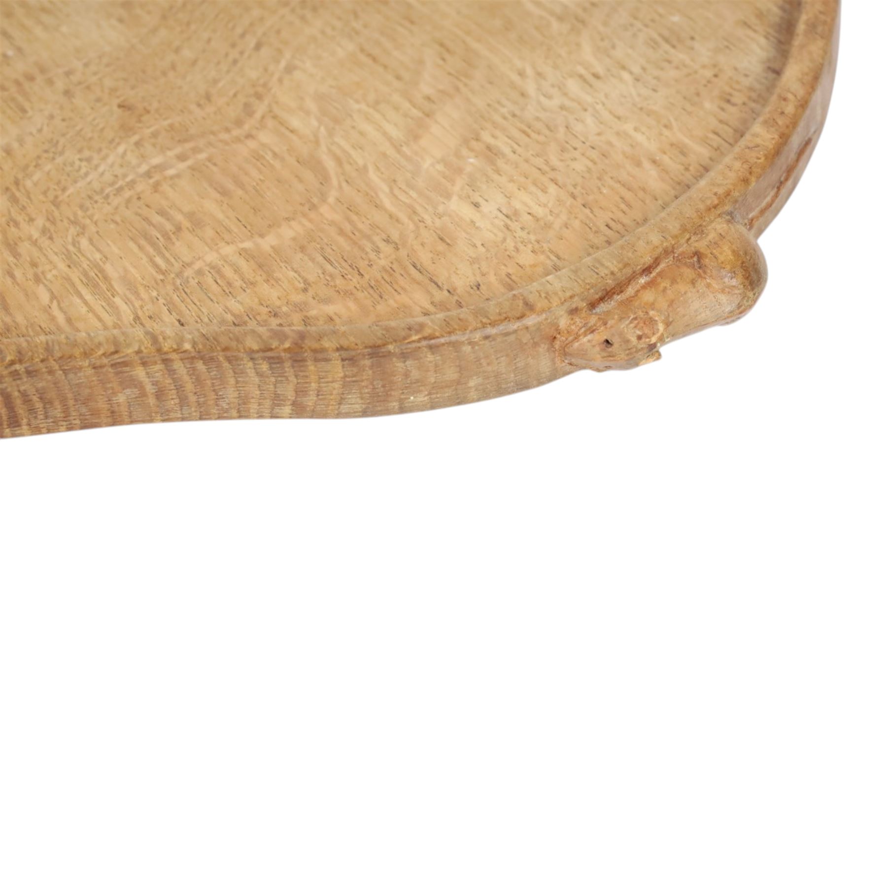 Mouseman -  oak kidney shaped tea tray, with twin carved mouse signature handles, by the workshop of Robert Thompson of Kilburn