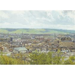 Bruce Mulcahy (West Yorkshire 1955-): 'Dewsbury from Caulms Wood', gouache signed, titled ...