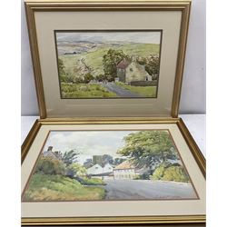 Edward H Simpson (British 1901-1989): Folkton Village Main Street and Hiking through the North Yorkshire Moors, two watercolours signed max 36cm x 52cm (2)
